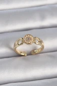 pilelistore Pirinç Gold Renk Zirkon Taşlı İncili Kalp İşleme Detay Ayarlanabilir Kadın Yüzük - TJ-BYK3358 - 1