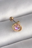 pilelistore 316L Çelik Gold Renk Pembe Mineli Kalp Zirkon Taş Detay Tragus Piercing - TJ-PR1272 - 1