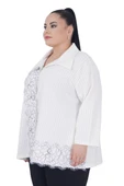Kadın Büyük Beden Dantel Detay Şık Battal Gömlek - 2