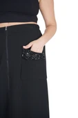 Kadın Büyük Beden Siyah Dokuma Cepli Şık Battal Etek thumbnail 5