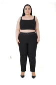 Kadın Büyük Beden Boru Paça Toparlayıcı Yüksek Bel Siyah Ekstra Battal Pantalon - 1