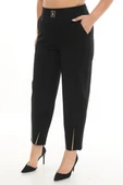 Büyük Beden Kadın Mom Fit Paça Taş Detaylı Ekstra Battal Pantolon - 1