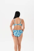 Büyük Beden Mavi Balenli Toparlayıcı Bikini Takım - 3