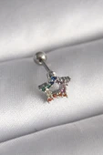 pilelistore 316L Çelik Gümüş Renk Renkli Zirkon Taşlı Yıldız Model Tragus Piercing - TJ-PR1355 - 1