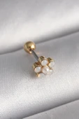 pilelistore 316L Çelik Gold Renk Zirkon Taşlı Çiçek Model Tragus Piercing - TJ-PR1282 - 1