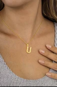 Gümüş Pazarım Altın Kaplama U Harfli Kadın 925 Ayar Gümüş Kolye thumbnail 2