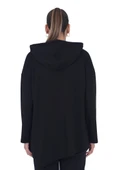 Kadın Büyük Beden Siyah Kapüşonlu Sloganlı Sweatshirt thumbnail 3