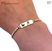 14 Ayar Altın Plakalı Burca Özel Altın Renkli Zincirli Kelebek Figürlü Beyaz Taş Desenli Hediye Bileklik-644 thumbnail 3