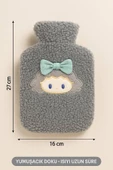 Gri Peluş Sıcak Su Torbası – Yumuşak, Güvenli ve Şık Saçlı Kız Model, 1 Litre - 6