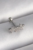 pilelistore 316L Çelik Gümüş Renk Zirkon Taşlı Yonca Tragus Piercing - TJ-PR1255 - 1