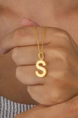 Gümüş Pazarım Altın Kaplama S Harfi Kadın 925 Ayar Gümüş Kolye thumbnail 1