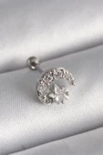 pilelistore 316L Çelik Gümüş Renk Zirkon Taşlı Ay Yıldız Tragus Piercing - TJ-PR1257 thumbnail 1
