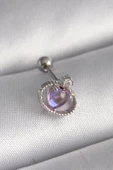 pilelistore 316L Çelik Gümüş Renk Mor Mineli Kalp Zirkon Taş Detay Tragus Piercing - TJ-PR1273 thumbnail 1
