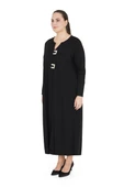 Kadın Büyük Beden Siyah Uzun Sade Salaş Elbise - 2