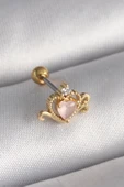 pilelistore 316L Çelik Gold Renk Pembe Mineli Kalp Zirkon Taş Detay Tragus Piercing - TJ-PR1260 thumbnail 1