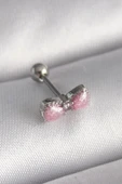 pilelistore 316L Çelik Gümüş Renk Pembe Kurdele Zirkon Taş Detay Tragus Piercing - TJ-PR1295 - 1