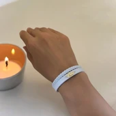 14 Ayar Altın Plakalı İsme Özel Taç Motifli Doğal Beyaz Derili Hediye Bileklik-645 thumbnail 2