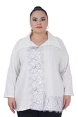 Kadın Büyük Beden Dantel Detay Şık Battal Gömlek - 1