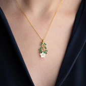 Vaoov 925 Ayar Gümüş Sedef Çiçekli Yeşil Taşlı Kolye thumbnail 5