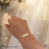 14 Ayar Altın Plakalı Burca Özel Altın Renkli Zincirli Kelebek Figürlü Beyaz Taş Desenli Hediye Bileklik-644 thumbnail 2