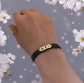 14 Ayar Altın Plakalı Sembole Özel Doğal Siyah Derili Kelebek Figürlü Hediye Bileklik-646 thumbnail 2