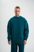 Uzun Kol Bisiklet Yaka Basic SweatShirt - Koyu Deniz Yeşili - 1