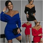 Kadın Uzun Kollu Omuzlar Açık Detay Triko Elbise - 3