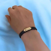 14 Ayar Altın Plakalı İsme Özel Doğal Siyah Derili Kelebek Figürlü Hediye Bileklik-646 thumbnail 2