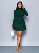Kadın Uzun Kollu Balıkçı Yaka Mini Fırfırlı Sandy Elbise - 3