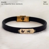 14 Ayar Altın Plakalı Burca Özel Kelebek Figürlü Doğal Siyah Derili Hediye Bileklik-646 thumbnail 1