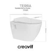 Creavit Terra Rim-Off Kanalsız Asma Klozet (TP329.00) + Duck TP Yavaş Kapanan Kapak 2'li Set thumbnail 3