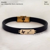 14 Ayar Altın Plakalı Doğum Ayına Özel Doğal Siyah Derili Kelebek Figürlü Hediye Bileklik-646 thumbnail 1