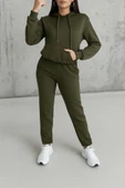 Kadın Uzun Kollu Kapşonlu Bağcıklı üç Iplik Bluz Ve Pantolon Ikili Takım thumbnail 1