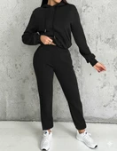 Kadın Uzun Kollu Kapşonlu Bağcıklı üç Iplik Bluz Ve Pantolon Ikili Takım thumbnail 2