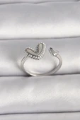 pilelistore Pirinç Gümüş Renk Beyaz Mineli İnci Detaylı Kalp Model Ayarlanabilir Yüzük - TJ-BYK3536 - 1