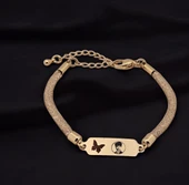 14 Ayar Altın Plakalı Sembole Özel Hasır Kordonlu Kelebek Motifli Hediye Bileklik-647 thumbnail 1