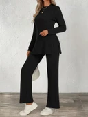 Kadın Uzun Kollu Bisiklet Yaka Yandan Yırtmaçlı şardonlu Kaşkorse Bluz Ve Pantolon Ikili Takım thumbnail 1