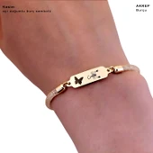 14 Ayar Altın Plakalı Burca Özel Kelebek Motifli Hasır Kordonlu Hediye Bileklik-647 thumbnail 3