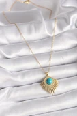 pilelistore 316L Çelik Gold Renk Zincir Mavi Boncuk Güneş Model Kadın Kolye - TJ-BKO9502 thumbnail 2