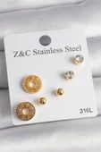 pilelistore 316L Çelik Gold Renk Zirkon Taşı Labirent Model Kadın Küpe Seti - TJ-BKP10011 - 1