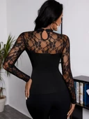 Kadın Uzun Kollu Dantel Detaylı Viskon Bluz - 3