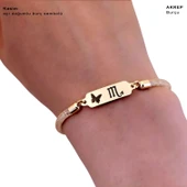 14 Ayar Altın Plakalı Doğum Ayına Özel Hasır Kordonlu Kelebek Motifli Hediye Bileklik-647 thumbnail 3