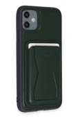 iPhone 11 Kılıf HD Deri Luxury Magnet Kartvizitli Kapak - Koyu Yeşil thumbnail 5