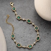 Kadın 925 Ayar Gümüş Zümrüt Taşlı Zarif Bileklik thumbnail 4