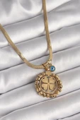 pilelistore 316L Çelik Gold Renk İtalyan Zincir Dorika Yonca Model Nazar Boncuk Detay Kadın Kolye - TJ-BKO9875 thumbnail 1