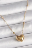 pilelistore 316L Çelik Gold Renk Topçuk Detaylı Zincir Kalp Model Kadın Kolye - TJ-BKO9772 - 1