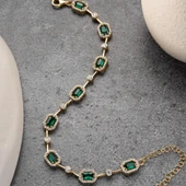 Kadın 925 Ayar Gümüş Zümrüt Taşlı Zarif Bileklik thumbnail 2