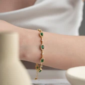 Kadın 925 Ayar Gümüş Zümrüt Taşlı Zarif Bileklik thumbnail 3