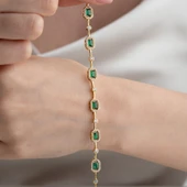 Kadın 925 Ayar Gümüş Zümrüt Taşlı Zarif Bileklik thumbnail 5