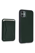 iPhone 11 Kılıf HD Deri Luxury Magnet Kartvizitli Kapak - Koyu Yeşil thumbnail 6